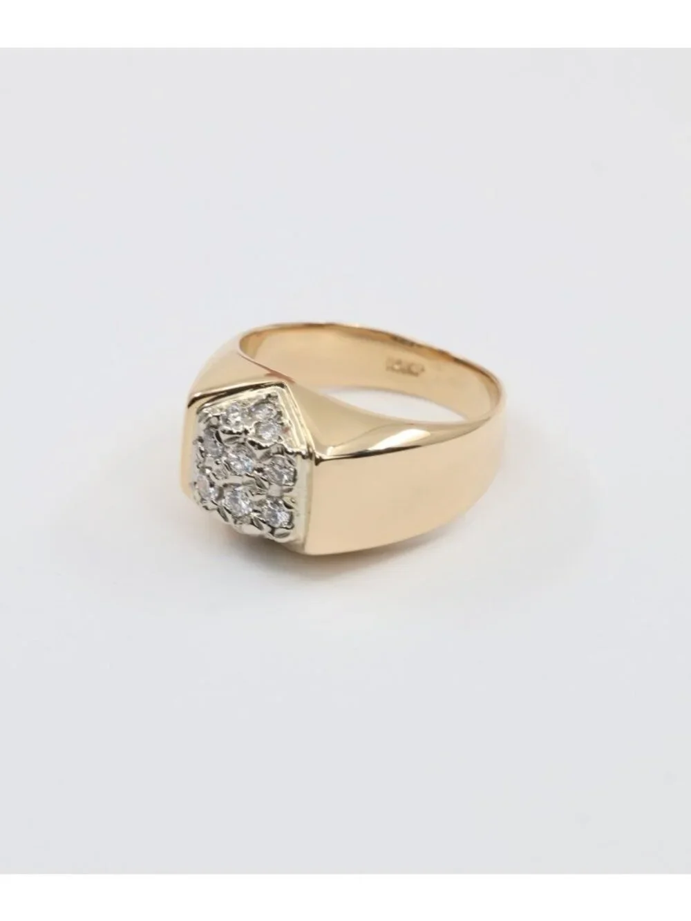 Vintage 14K Karat Solid Yellow Gold Diamond Cluster Men's Signet Ring - Size 8